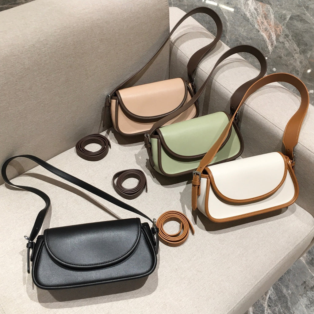 Under The Armpit Bag Female Contrast Color One Shoulder Cross-Slung Leather Baguette Bag