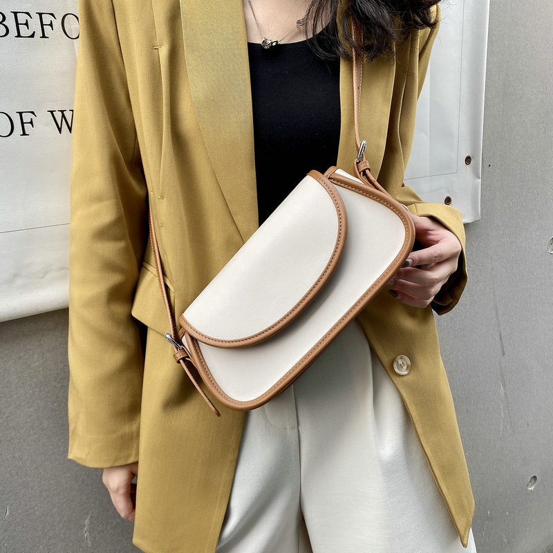 Under The Armpit Bag Female Contrast Color One Shoulder Cross-Slung Leather Baguette Bag