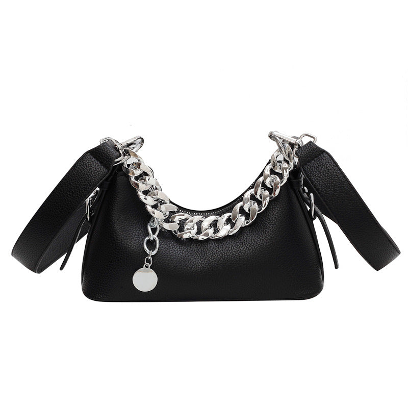 Niche Fashion Wide Shoulder Strap Messenger One Shoulder Underarm Chain Baguette Women's Bag