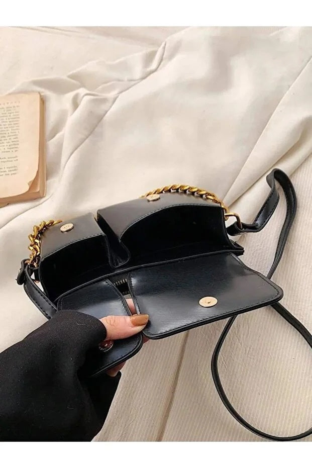 Women Black Baguette Bag With Squirrel Accessory Design Elegant Shoulder Handbag