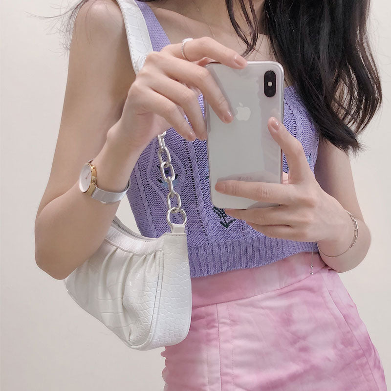 One-shoulder Diagonal Baguette Folds Cloud Pattern Niche Design Chain Underarm Bag