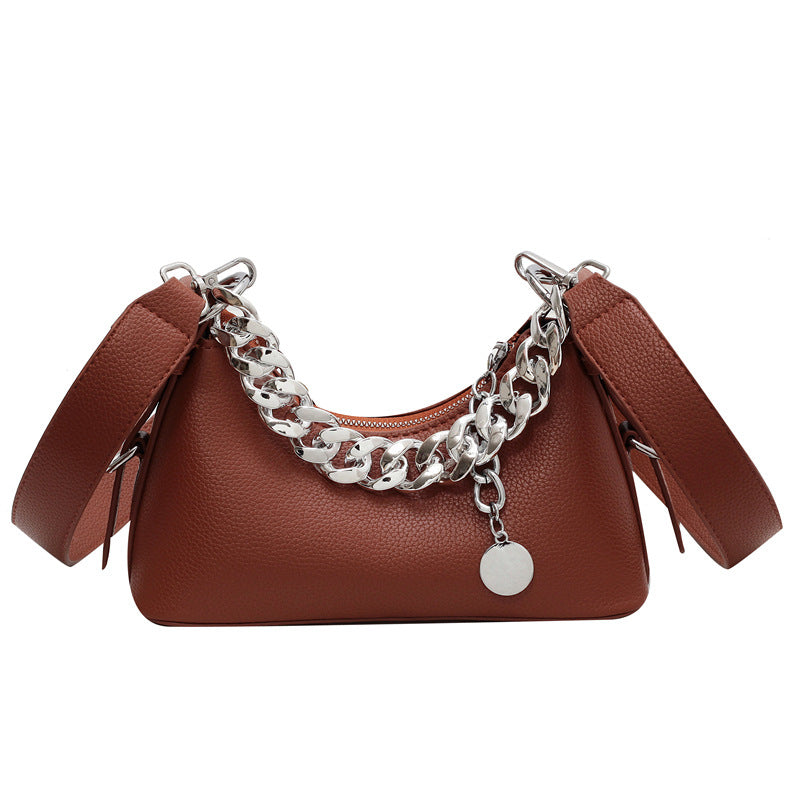 Niche Fashion Wide Shoulder Strap Messenger One Shoulder Underarm Chain Baguette Women's Bag