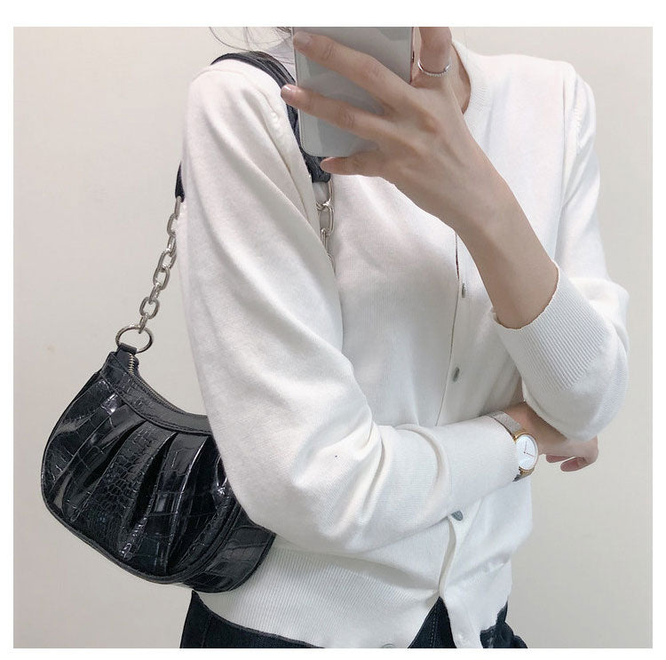 One-shoulder Diagonal Baguette Folds Cloud Pattern Niche Design Chain Underarm Bag