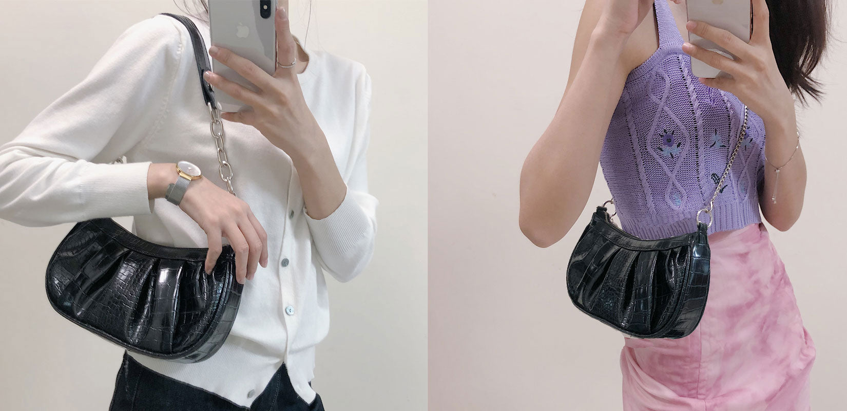 One-shoulder Diagonal Baguette Folds Cloud Pattern Niche Design Chain Underarm Bag